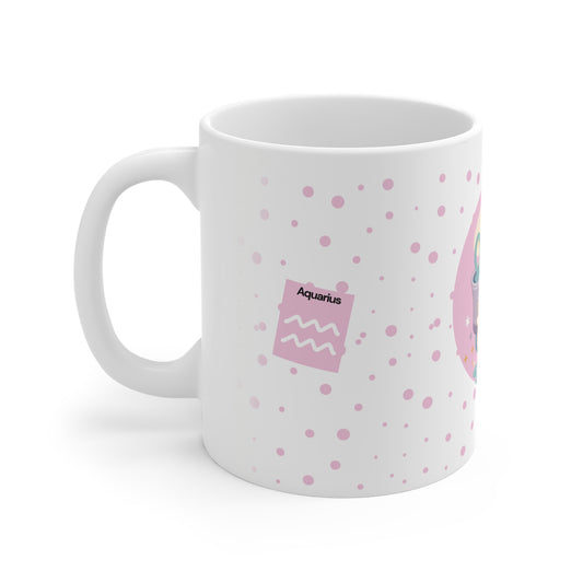 Aquarius Zodiac Mug – Daily Horoscope QR Cup (Soft Pink)