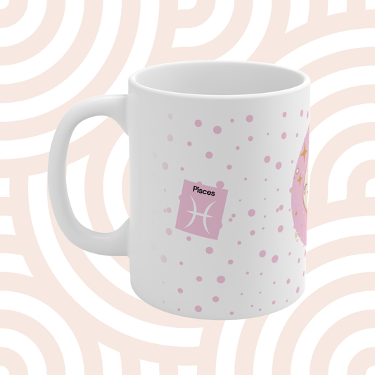 Pisces Zodiac Mug – Daily Horoscope QR Cup (Soft Pink)