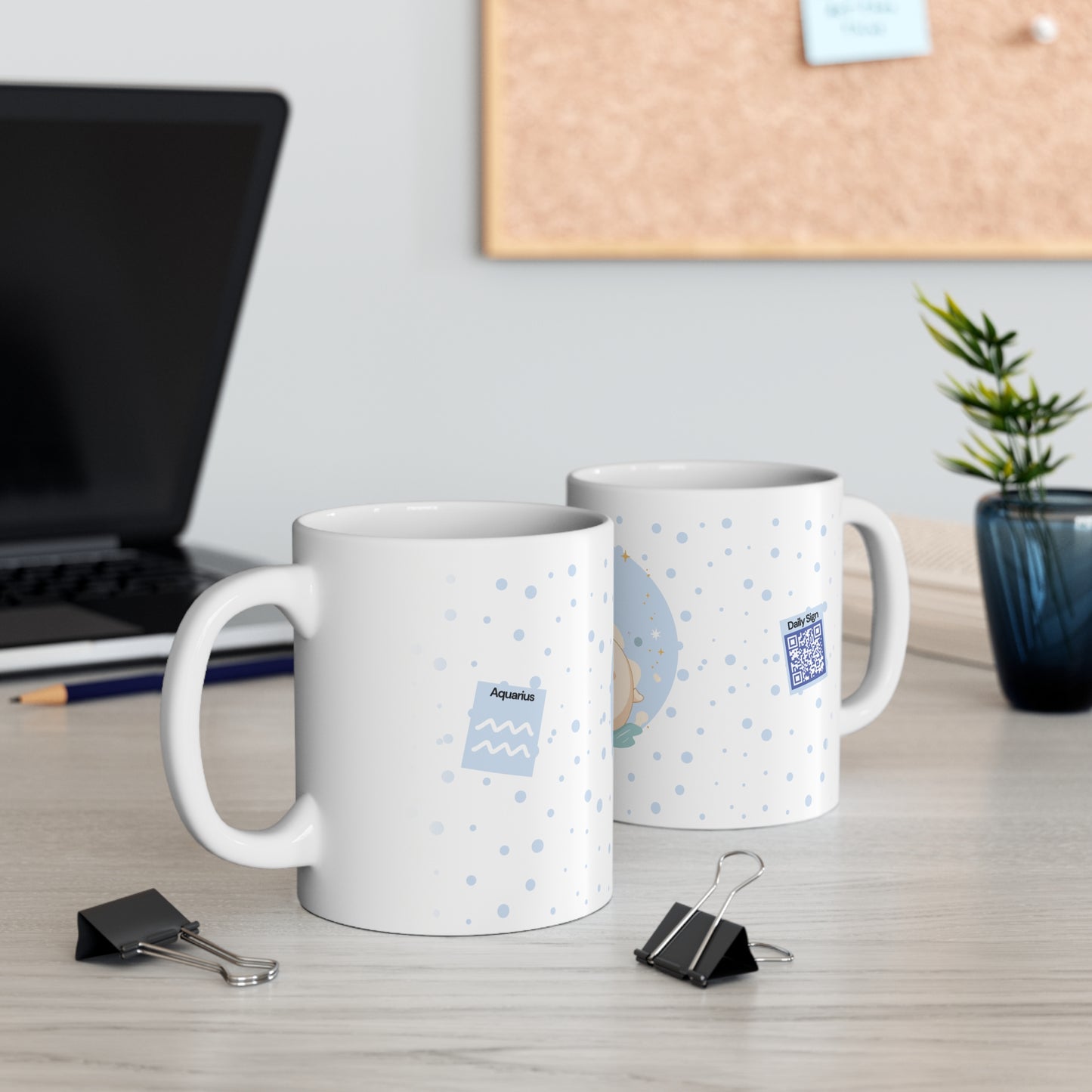 Aquarius Zodiac Mug – Daily Horoscope QR Cup (Soft Blue)