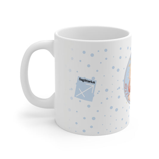 Sagittarius Zodiac Mug – Daily Horoscope QR Cup (Soft Blue)