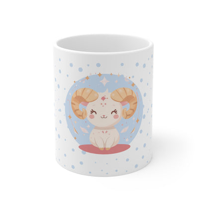 Aries Zodiac Mug – Daily Horoscope QR Cup (Soft Blue)