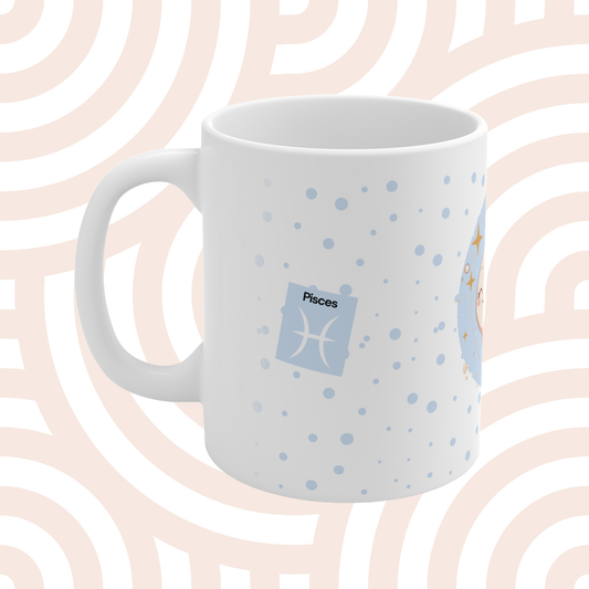 Pisces Zodiac Mug – Daily Horoscope QR Cup (Soft Blue)