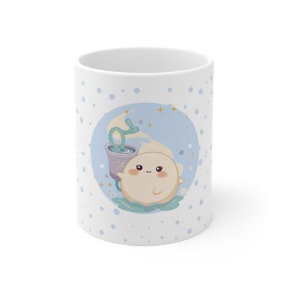 Aquarius Zodiac Mug – Daily Horoscope QR Cup (Soft Blue)