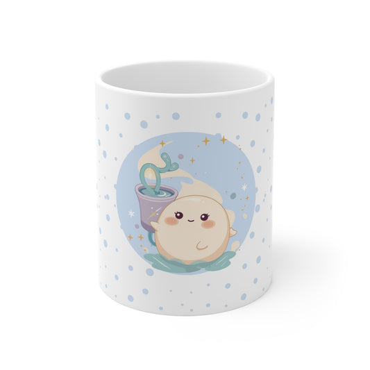 Aquarius Zodiac Mug – Daily Horoscope QR Cup (Soft Blue)